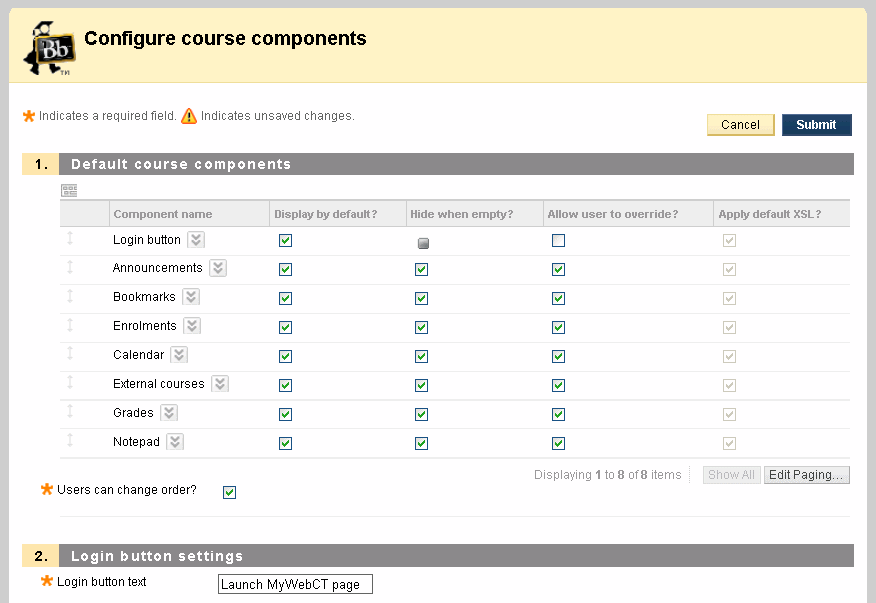 Sample configuration page
