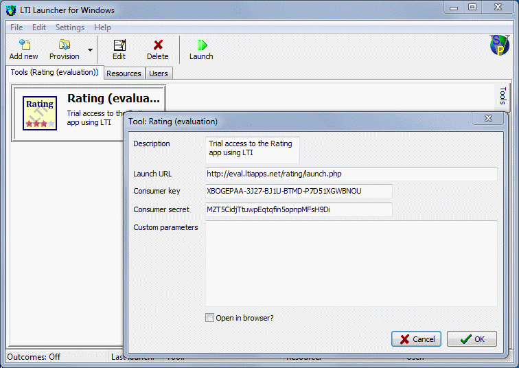 Sample tool configuration form